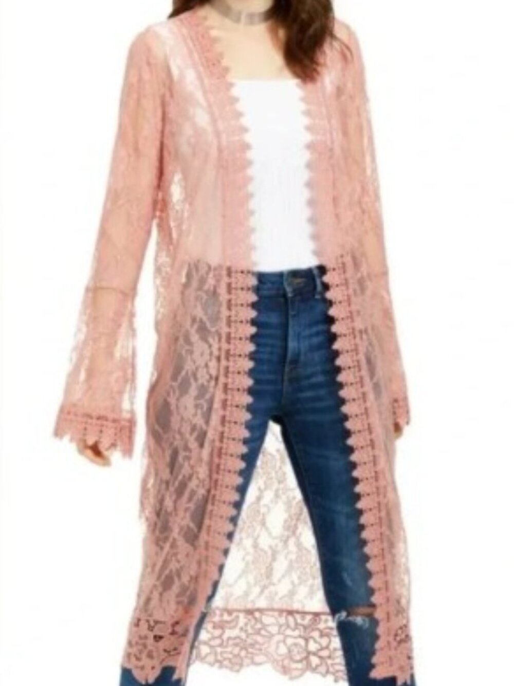 Polly & Esther Rose Lace Duster Kimono Floral XL & Mystree Satin Cami Sz L Set